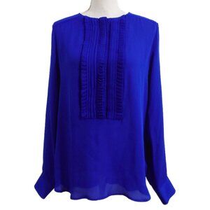 Etro 100% Silk Royal Blue Pin Tuck Pleat Blouse